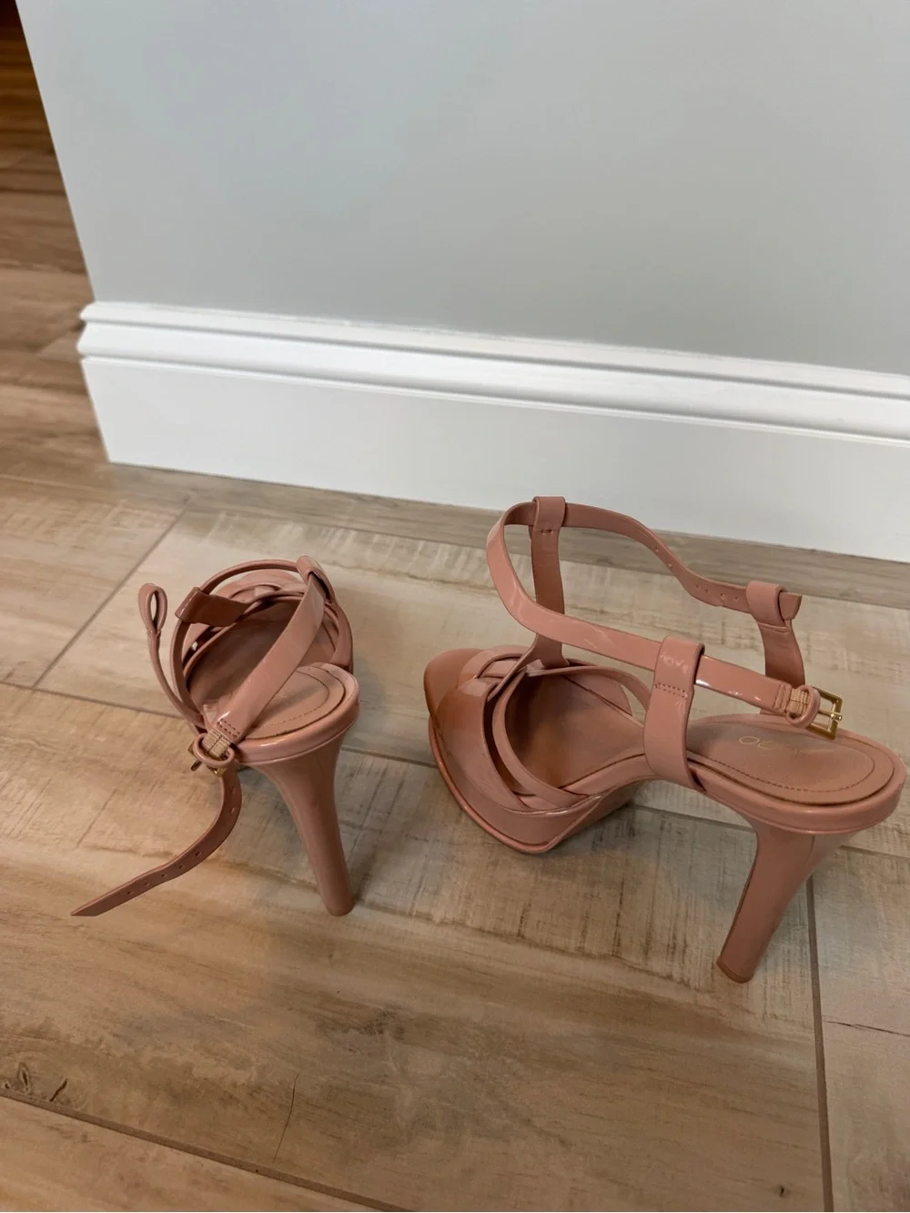 Aldo Glossy Nude-Pink Patent Platform Heels